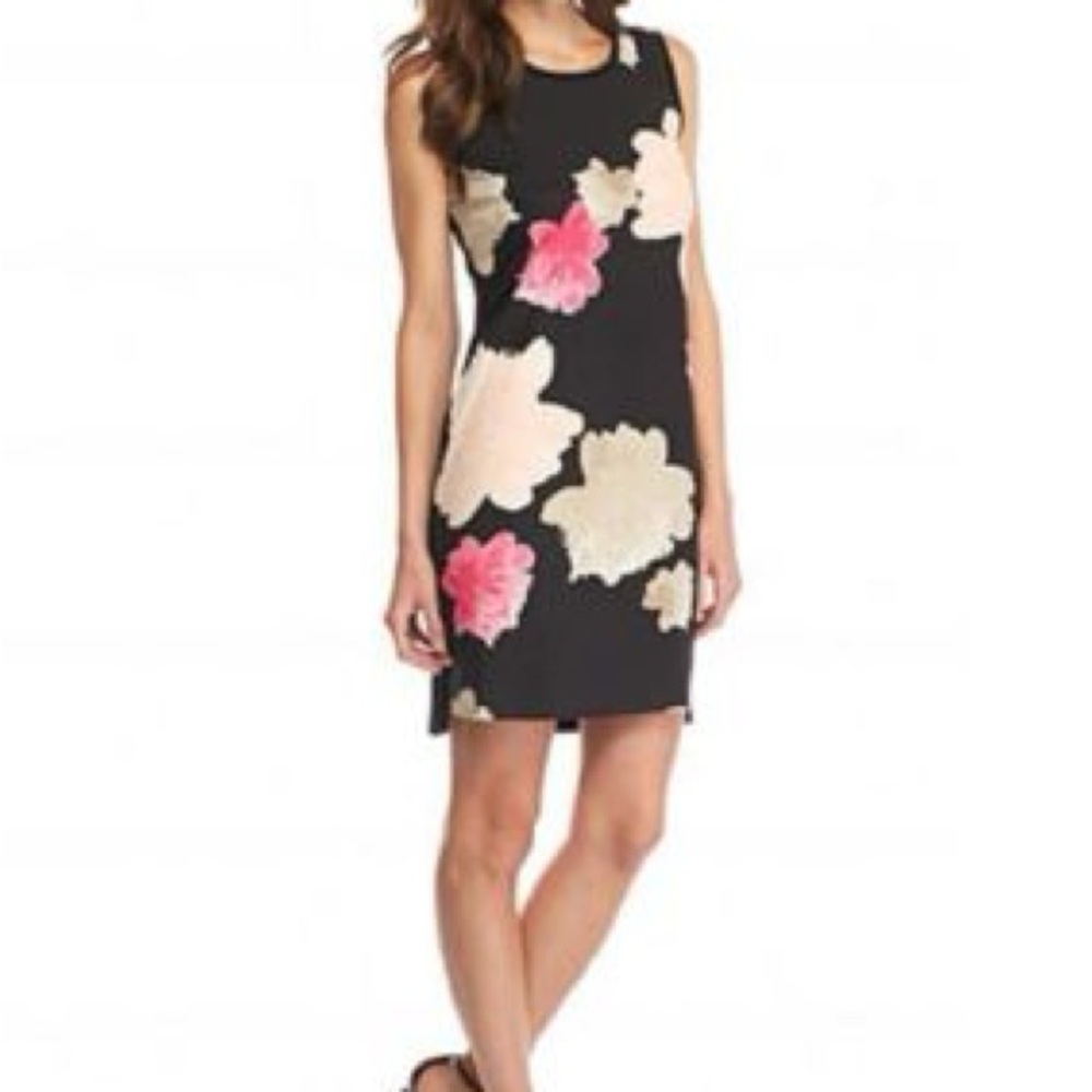 Calvin Klein Black Work‎ Dress with Pink and Cream Floral Pattern Size 6